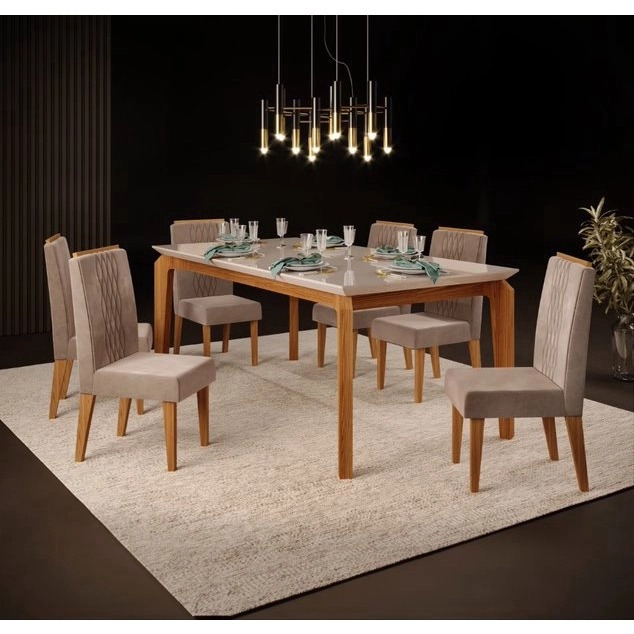 MESA ROUGE 180 FREIJO/OFF WHITE COM 6 CADEIRAS
